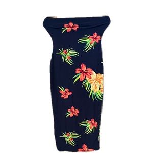 floral print body con tube dress- navy